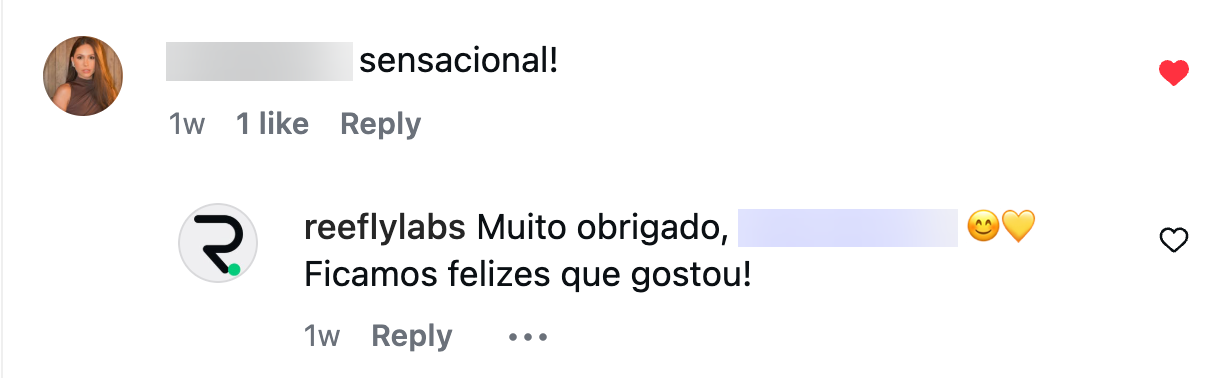 Reefly respondendo comentário no Instagram