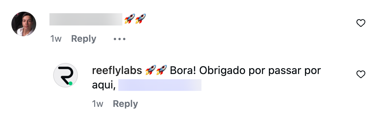 Reefly respondendo comentário no Instagram